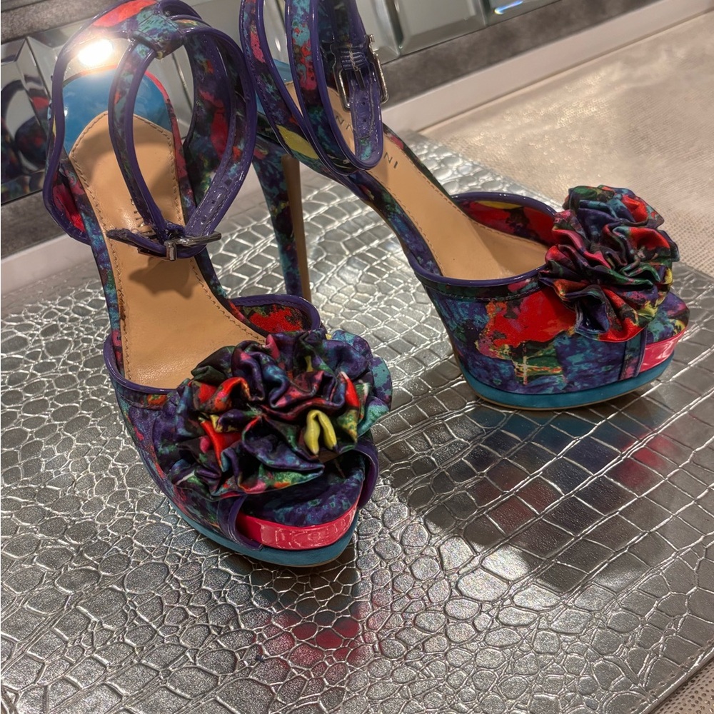 Gianni Bini Multicolor Floral Platform Heels - Purple, Blue, Red - Picture 2 of 6